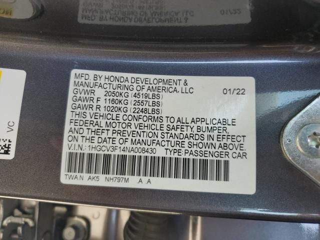 2022 Honda Accord Hybrid VIN: 1HGCV3F14NA008430 Lot: 55007454
