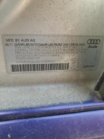 2012 Audi A4 Premium Plus VIN: WAUWFAFL0CA058492 Lot: 55476884