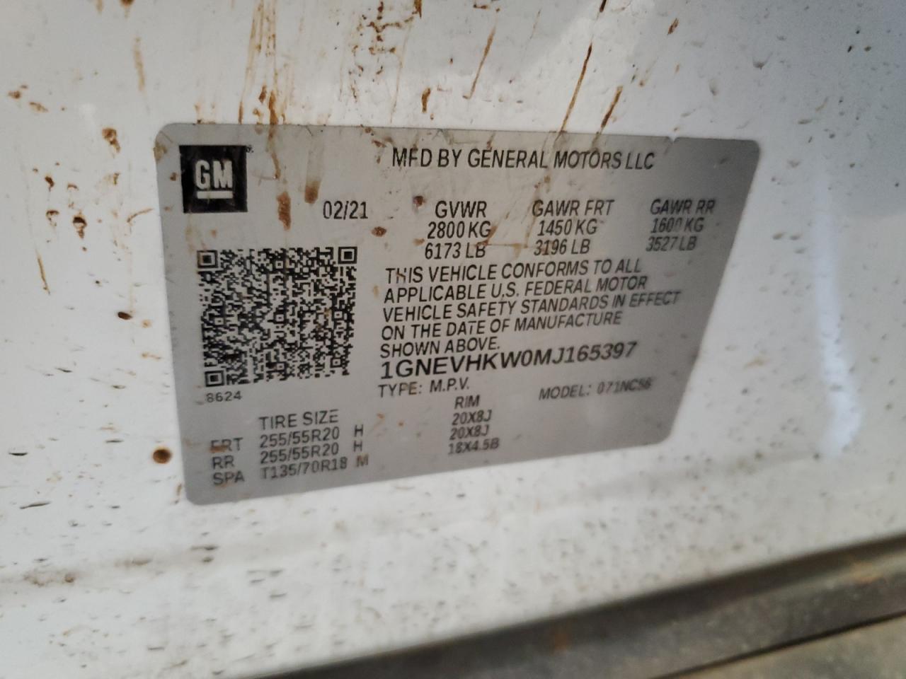 1GNEVHKW0MJ165397 2021 Chevrolet Traverse Lt