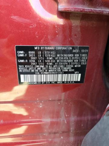 2022 Subaru Ascent Touring VIN: 4S4WMARDXN3417251 Lot: 55365674