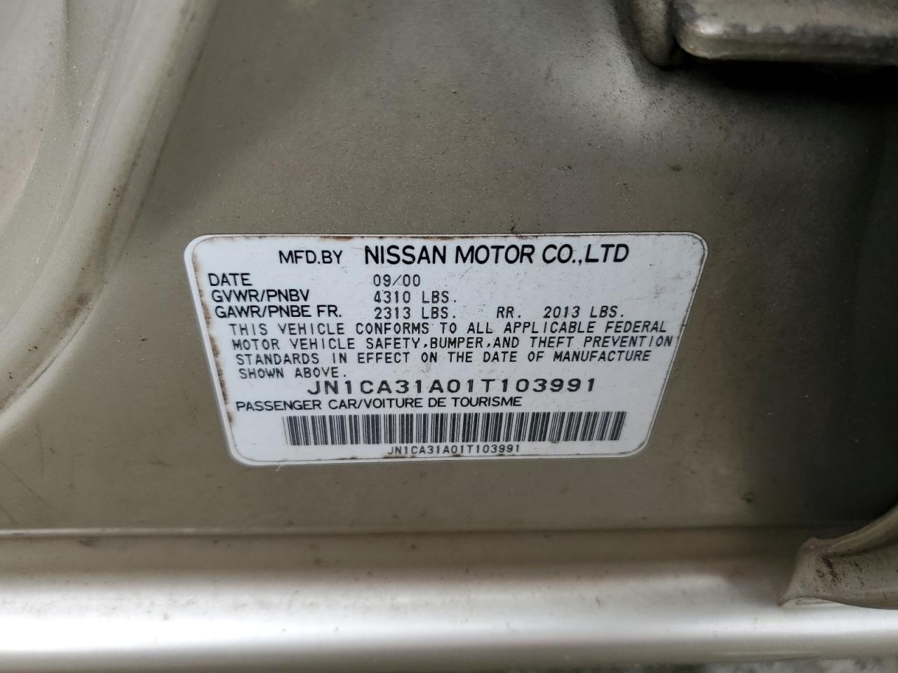 JN1CA31A01T103991 2001 Nissan Maxima Gxe