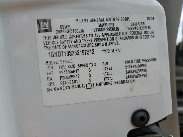 2005 Chevrolet Trailblazer Ls VIN: 1GNDT13S252197512 Lot: 54244414