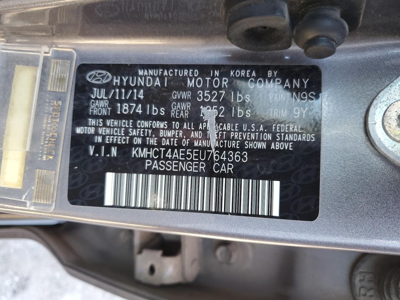 KMHCT4AE5EU764363 2014 Hyundai Accent Gls