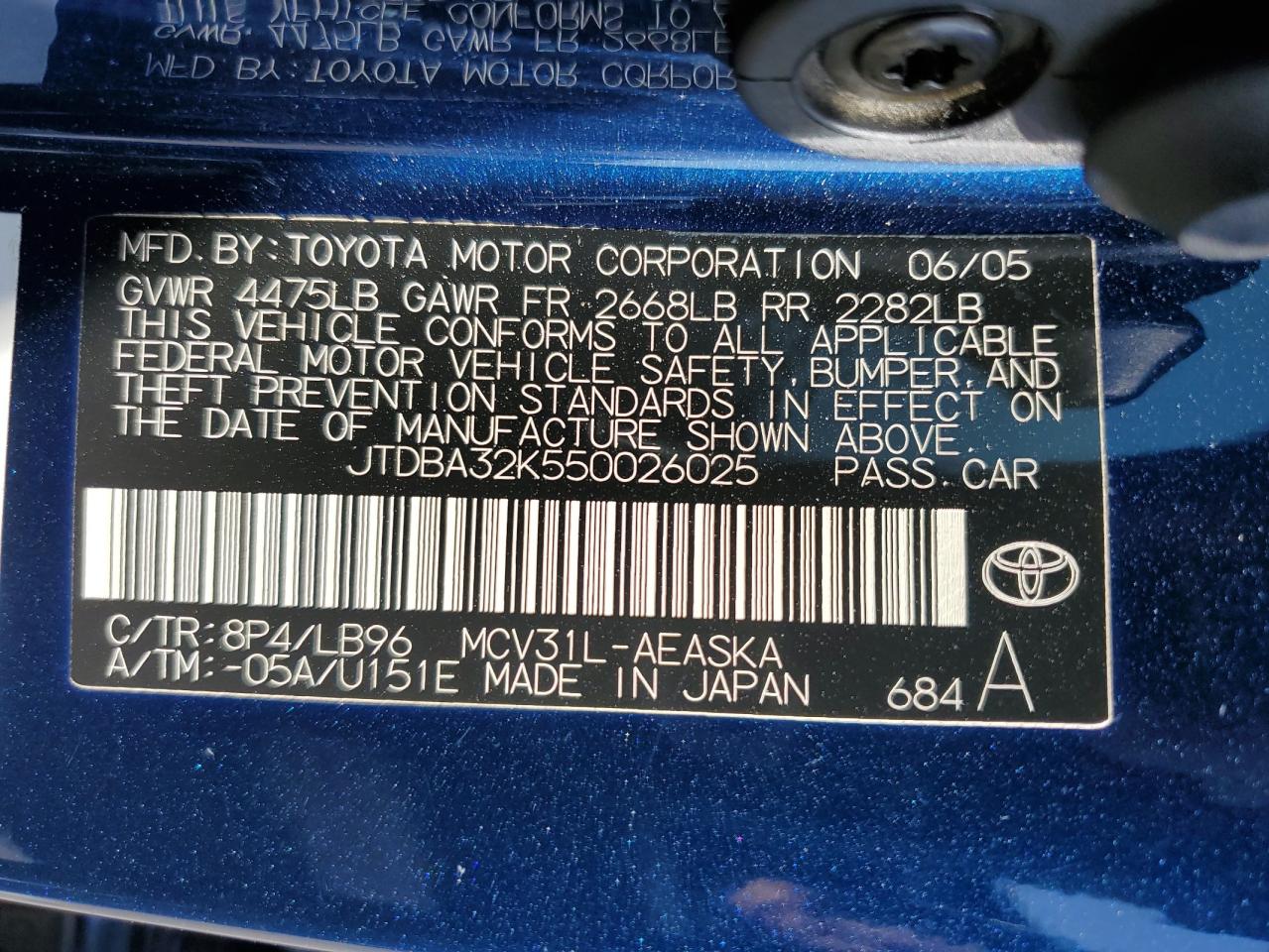 JTDBA32K550026025 2005 Toyota Camry Se