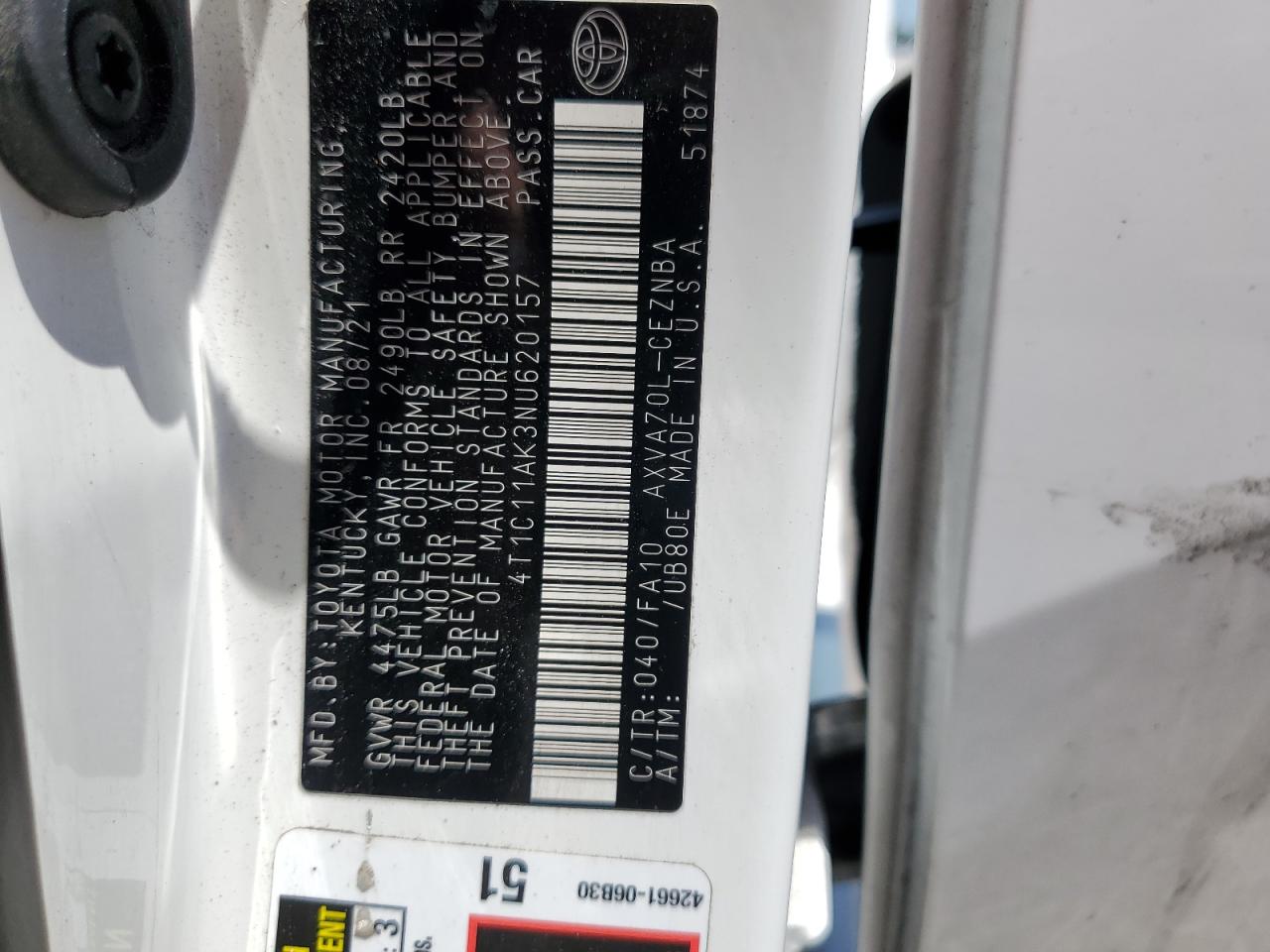 4T1C11AK3NU620157 2022 Toyota Camry Le