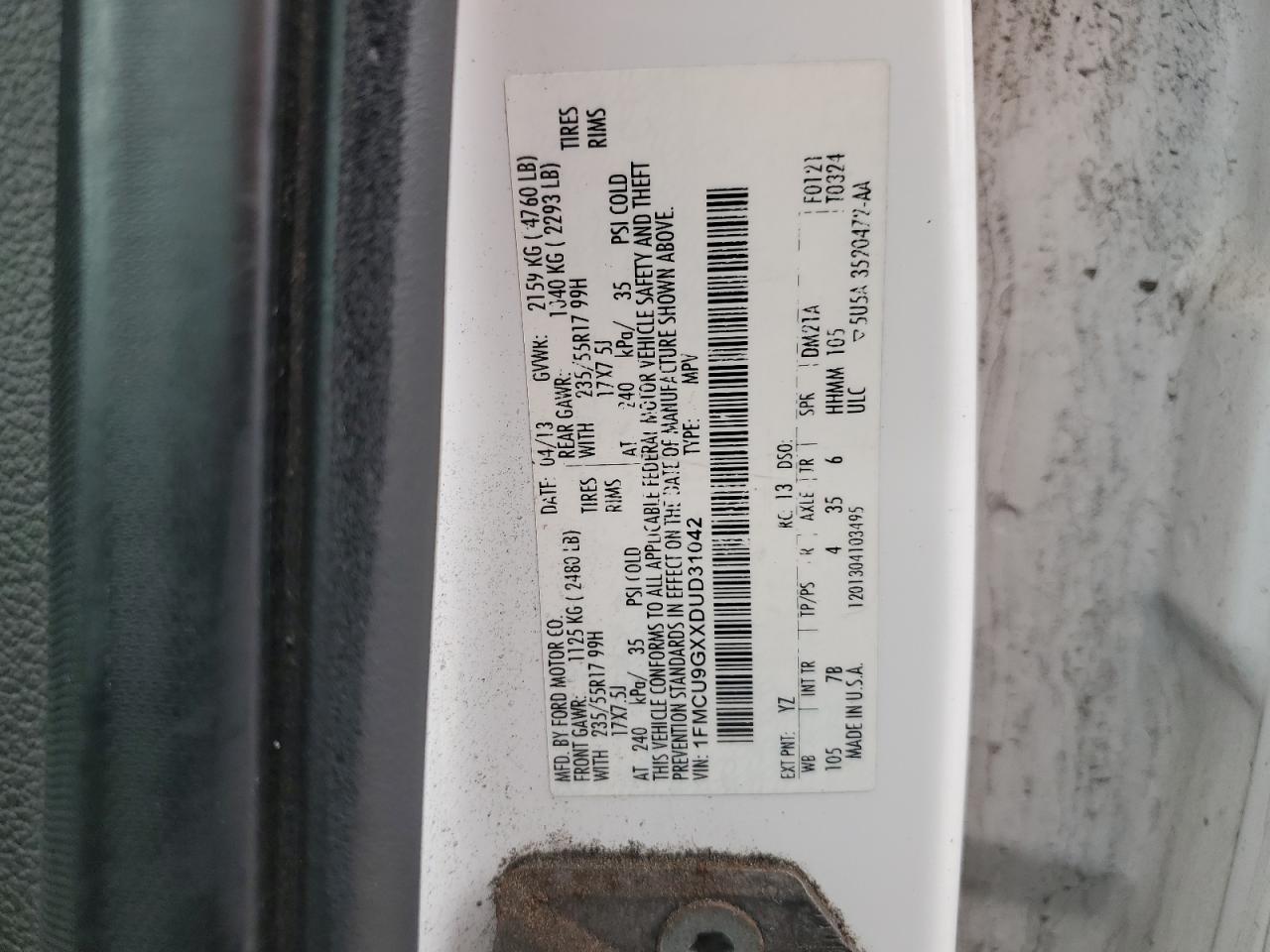 1FMCU9GXXDUD31042 2013 Ford Escape Se