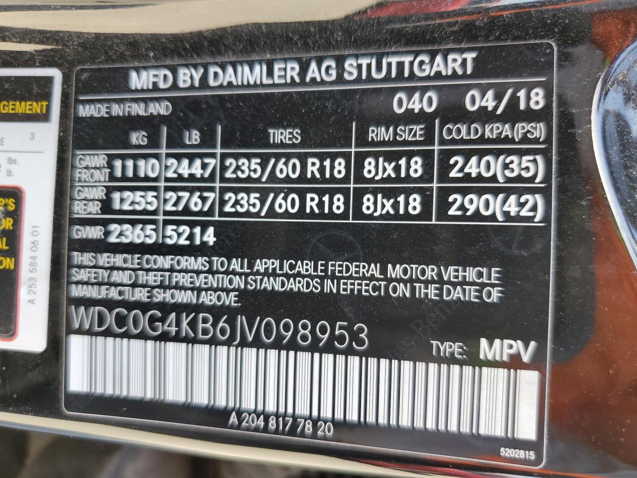 WDC0G4KB6JV098953 2018 Mercedes-Benz Glc 300 4Matic