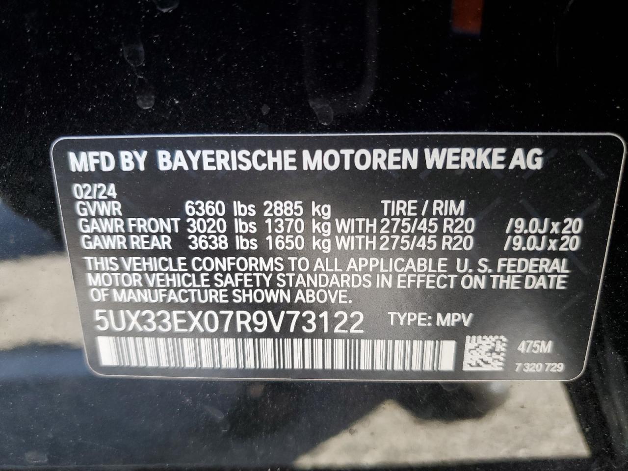 5UX33EX07R9V73122 2024 BMW X6 xDrive40I