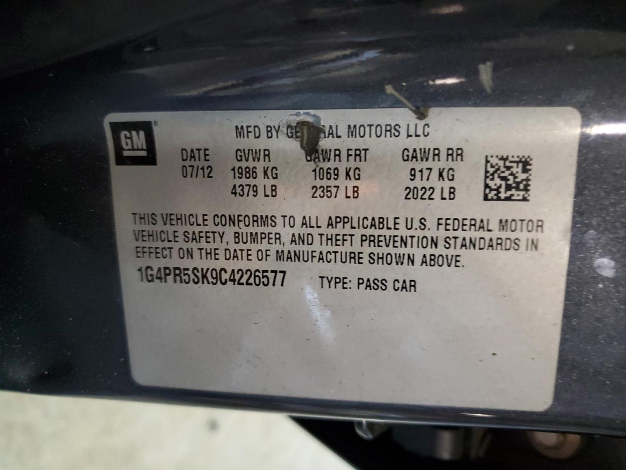 1G4PR5SK9C4226577 2012 Buick Verano Convenience