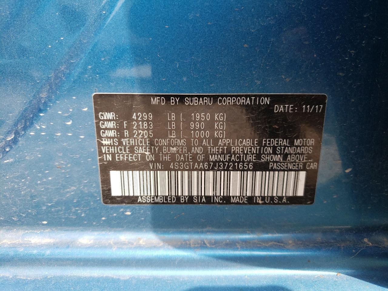 4S3GTAA67J3721656 2018 Subaru Impreza