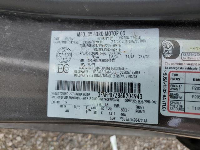 2006 Ford Fusion Se VIN: 3FAFP07Z86R204943 Lot: 54949664