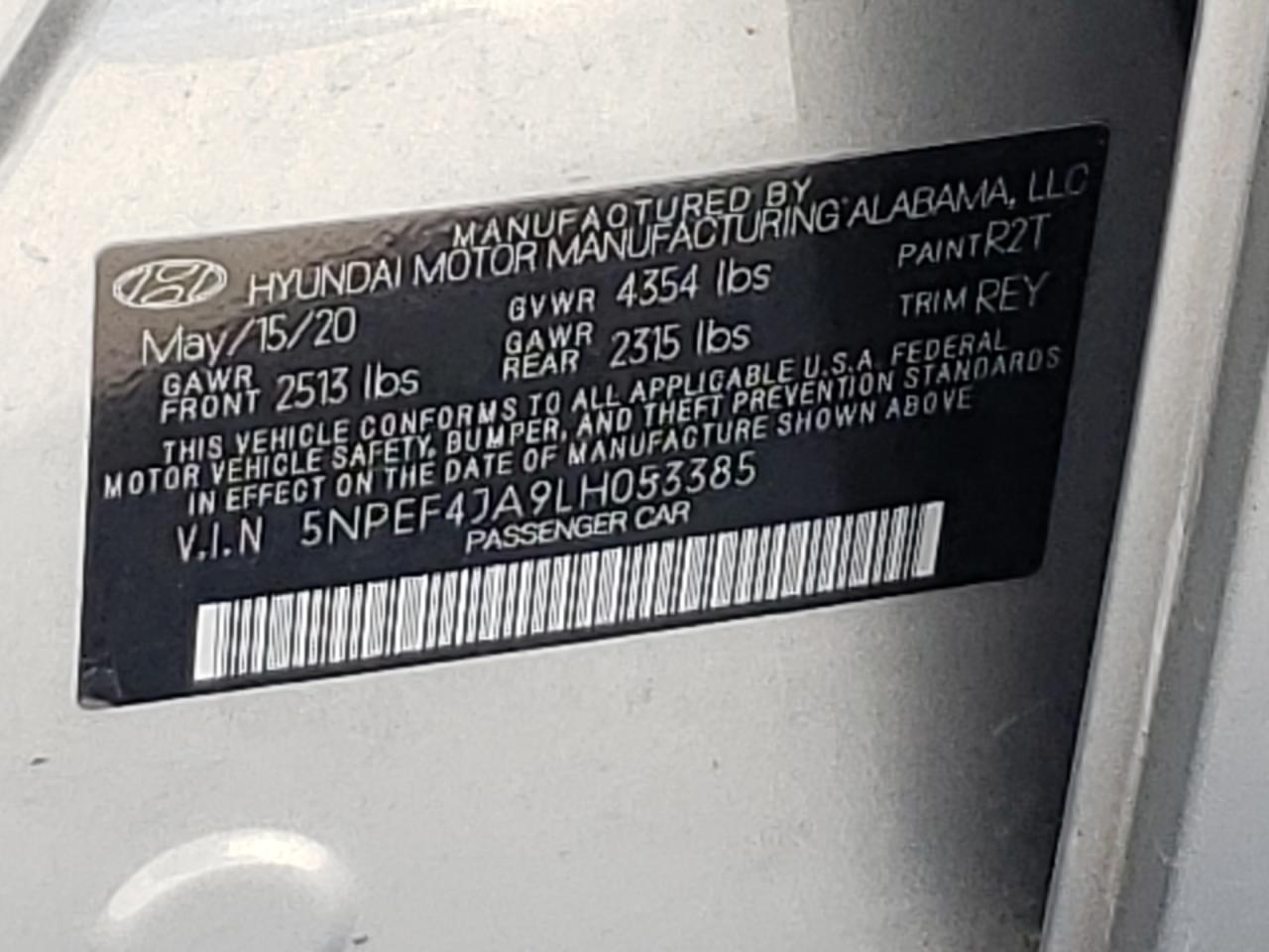 5NPEF4JA9LH053385 2020 Hyundai Sonata Sel