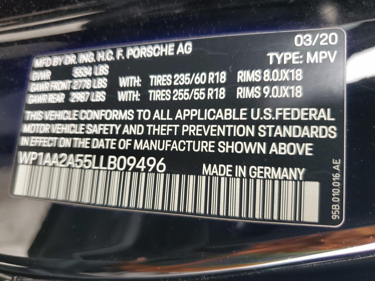 WP1AA2A55LLB09496 2020 Porsche Macan