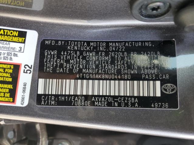 VIN 4T1G11AK8NU044180 2022 Toyota Camry, SE no.12