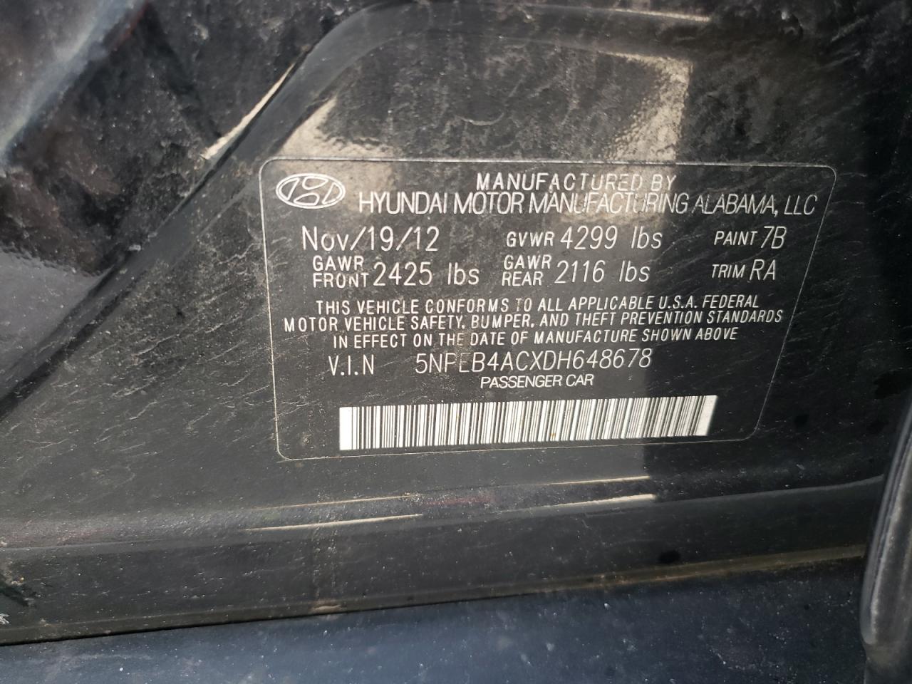 5NPEB4ACXDH648678 2013 Hyundai Sonata Gls