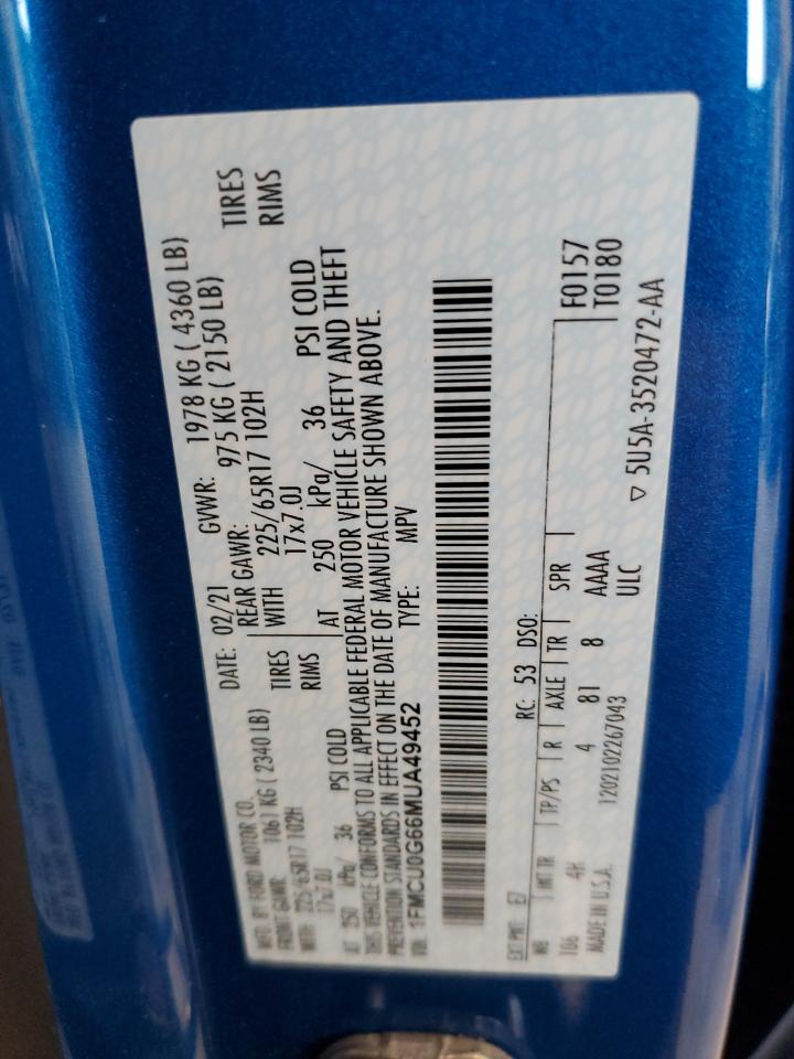 1FMCU0G66MUA49452 2021 Ford Escape Se