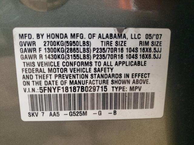 2007 Honda Pilot Lx VIN: 5FNYF18187B029715 Lot: 53611314