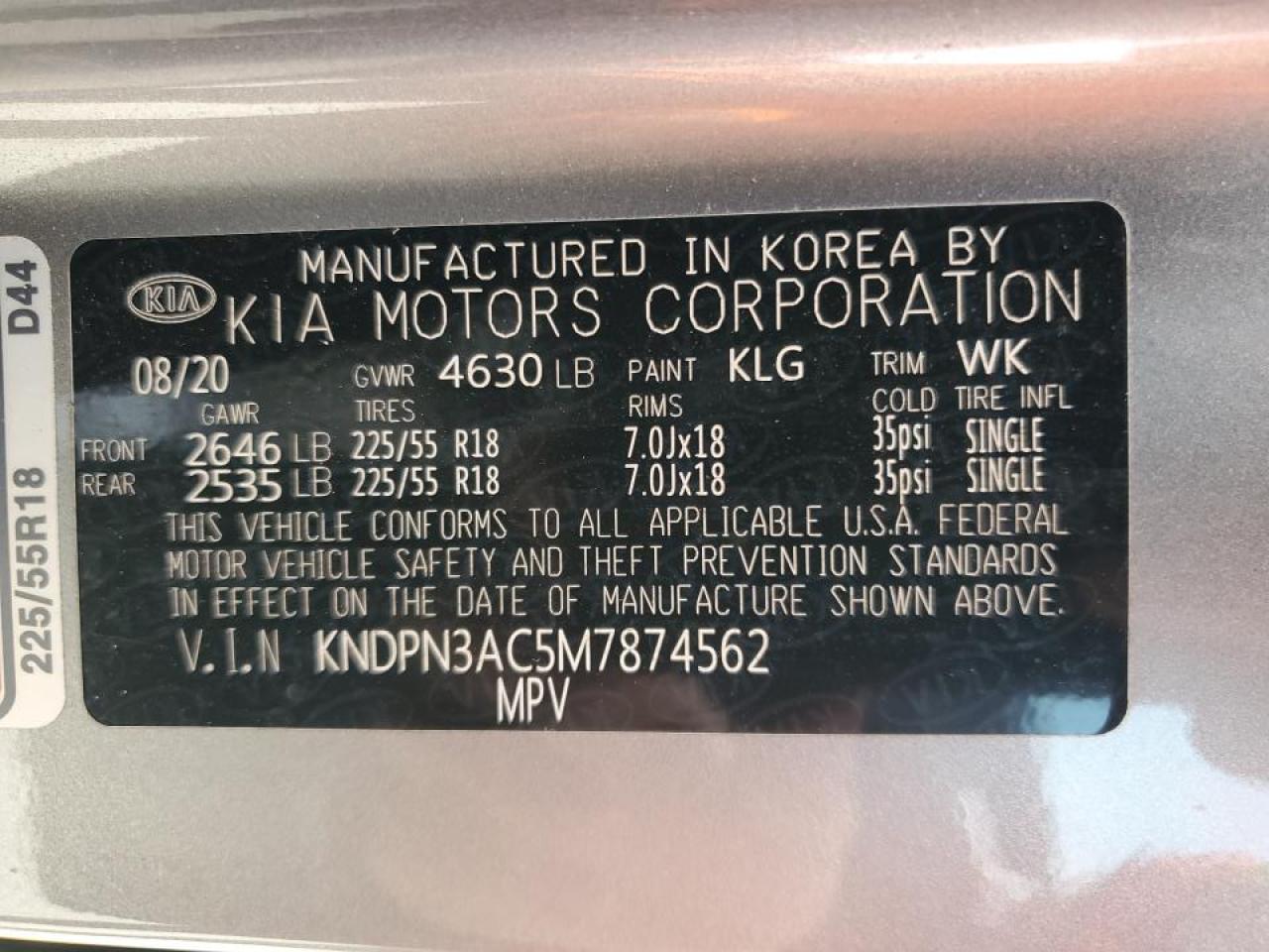 KNDPN3AC5M7874562 2021 Kia Sportage Ex