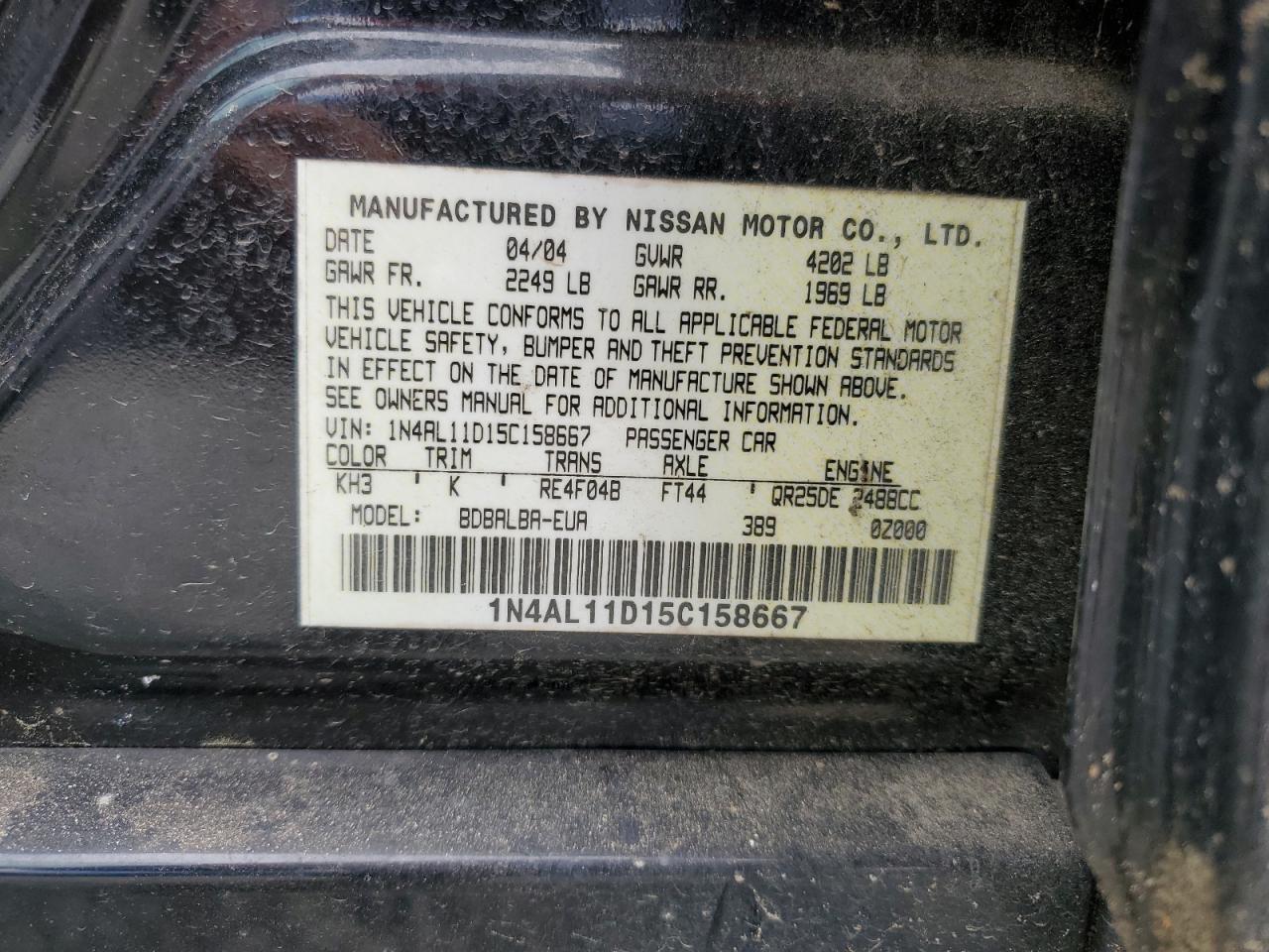 1N4AL11D15C158667 2005 Nissan Altima S