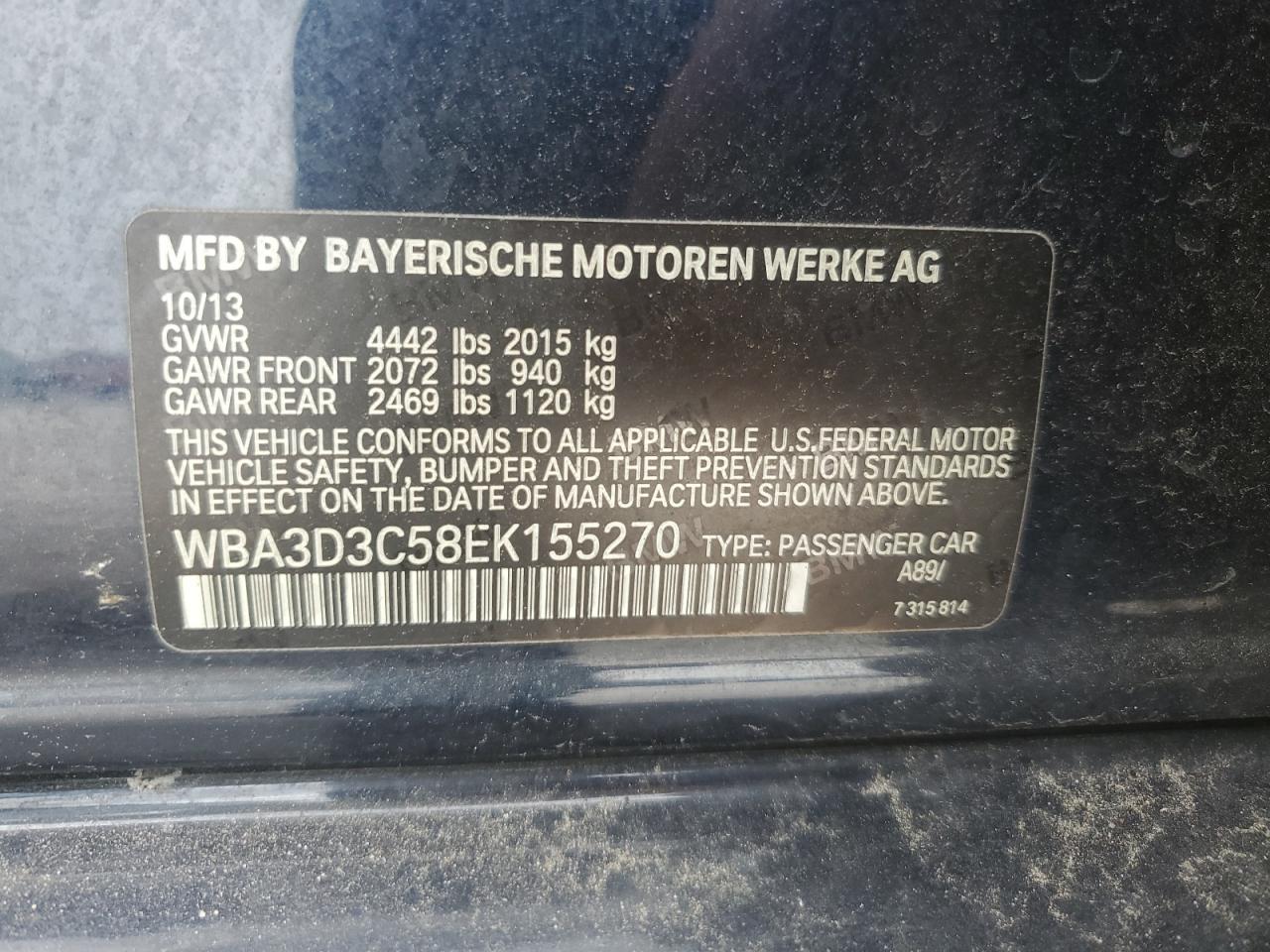 WBA3D3C58EK155270 2014 BMW 328 D