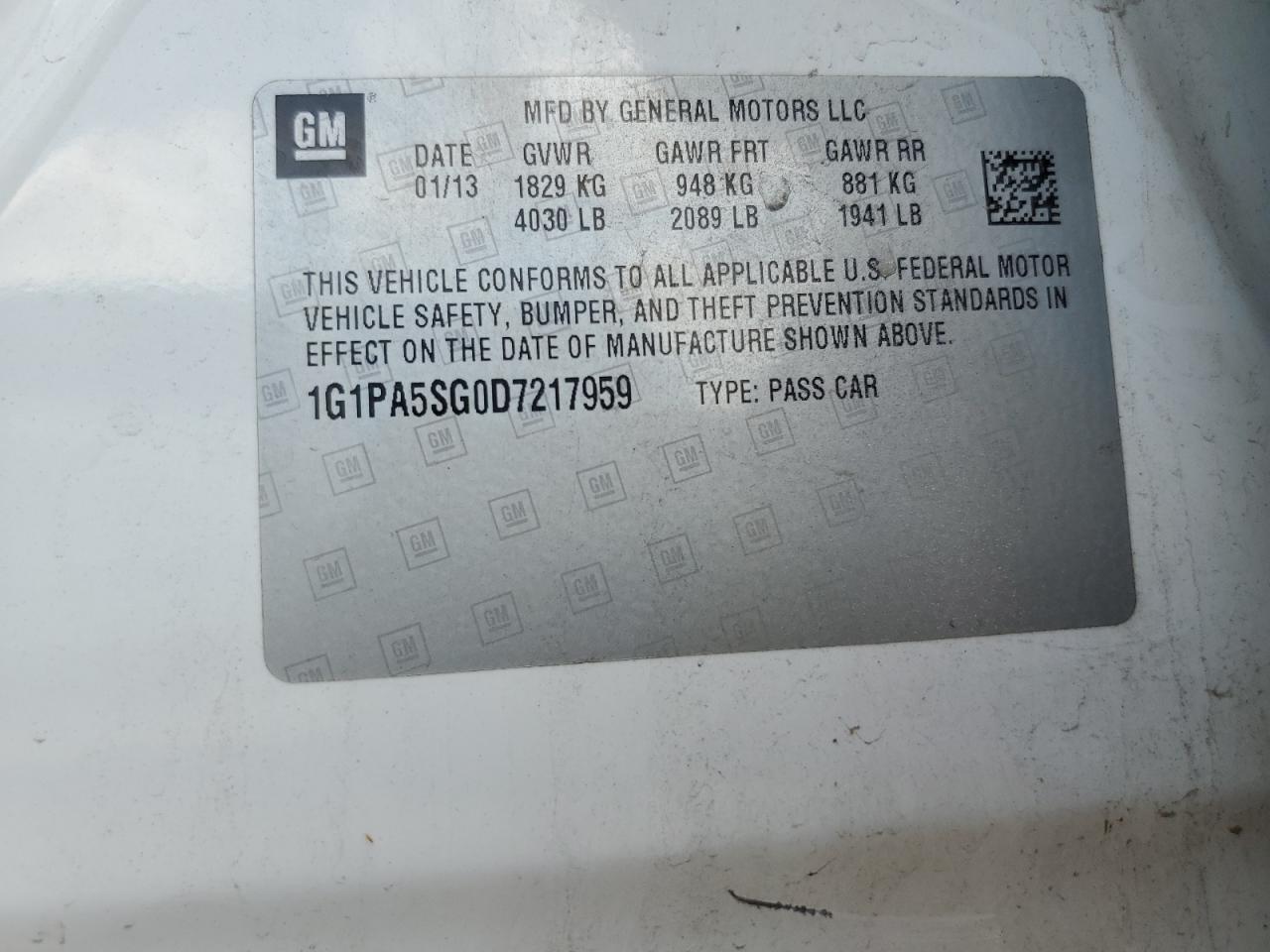 1G1PA5SG0D7217959 2013 Chevrolet Cruze Ls