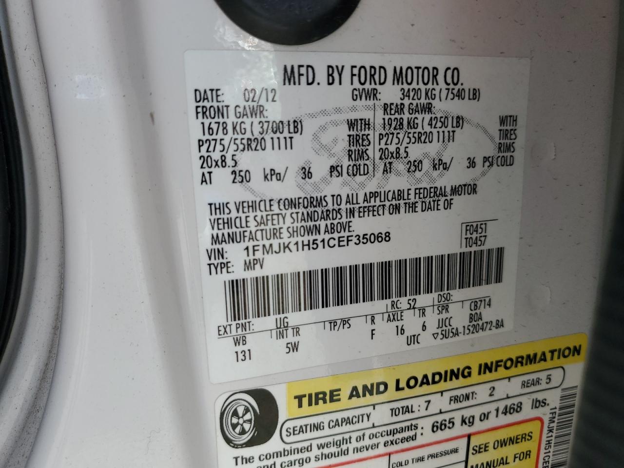 1FMJK1H51CEF35068 2012 Ford Expedition El Xlt