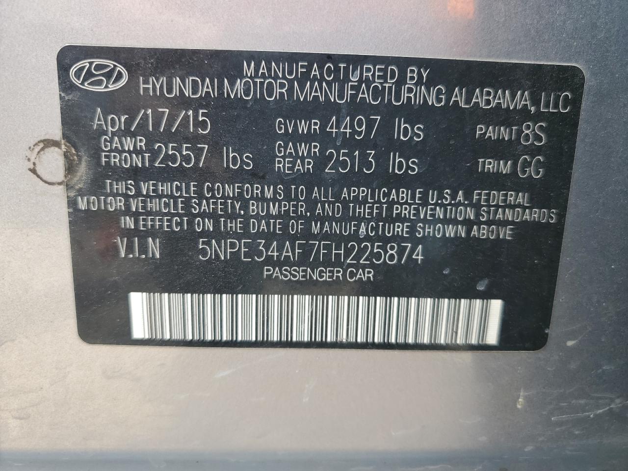 5NPE34AF7FH225874 2015 Hyundai Sonata Sport