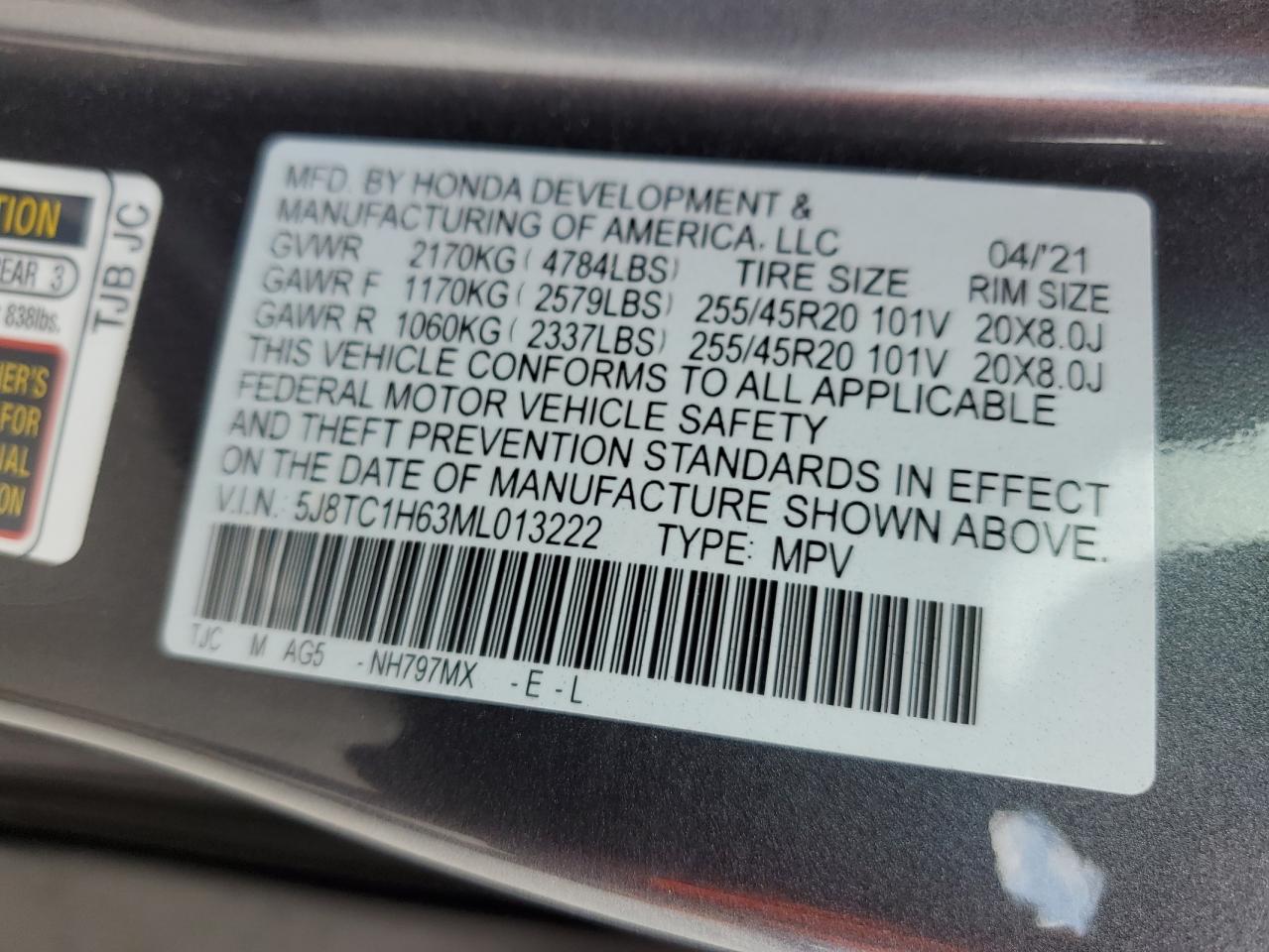5J8TC1H63ML013222 2021 Acura Rdx A-Spec