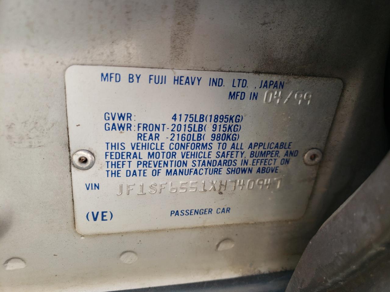 JF1SF6551XH740947 1999 Subaru Forester S