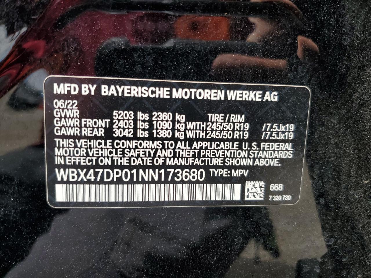 WBX47DP01NN173680 2022 BMW X3 Sdrive30I