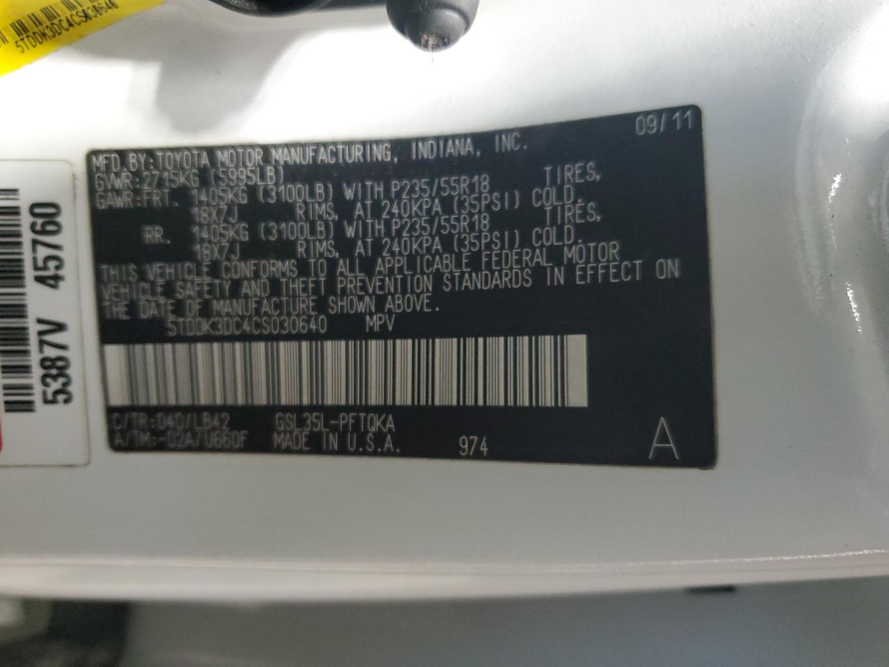 5TDDK3DC4CS030640 2012 Toyota Sienna Xle