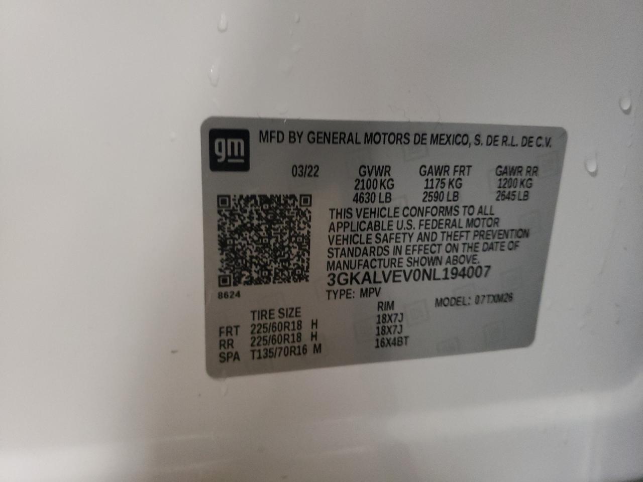 3GKALVEV0NL194007 2022 GMC Terrain Slt