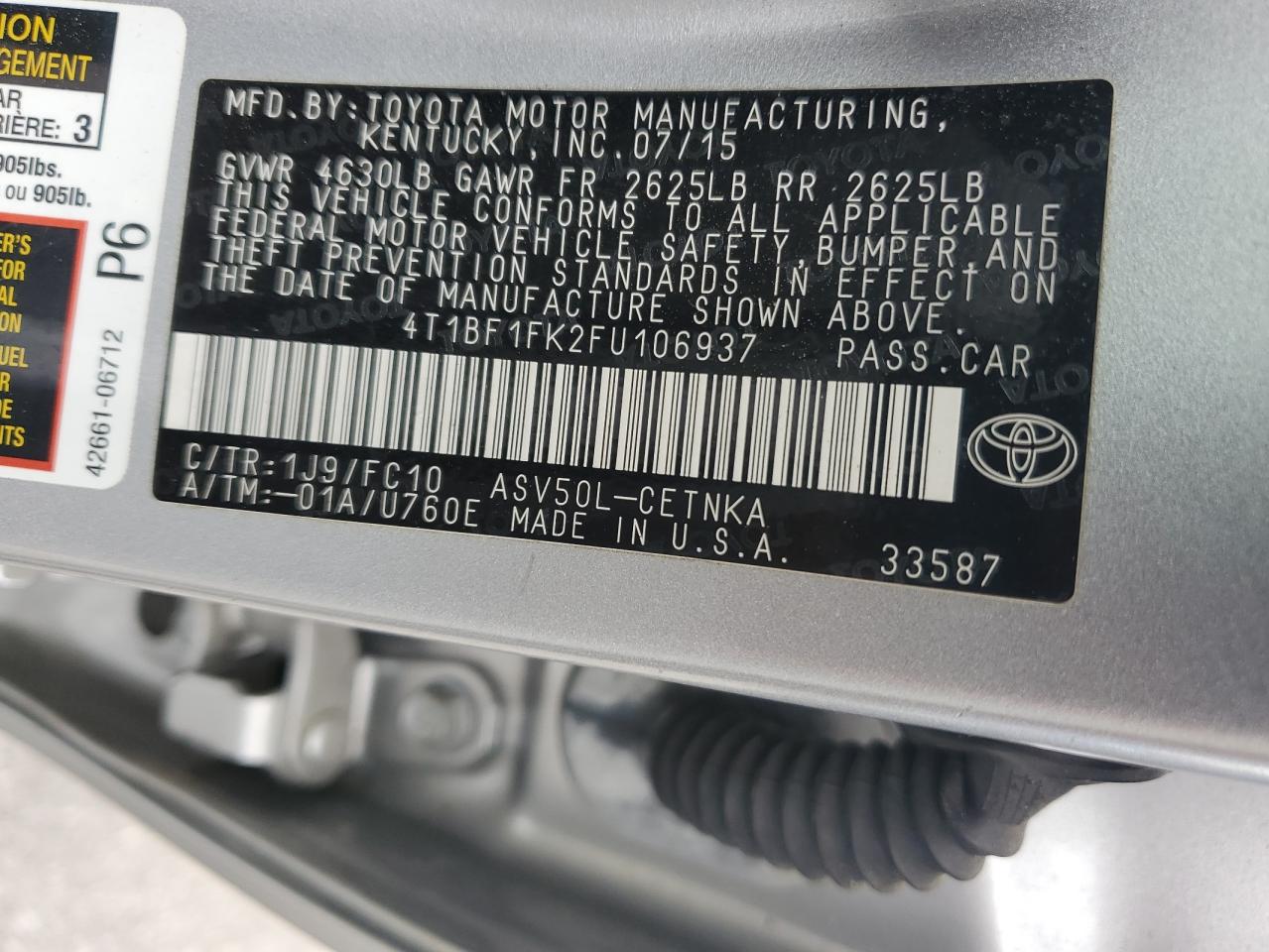 4T1BF1FK2FU106937 2015 Toyota Camry Le