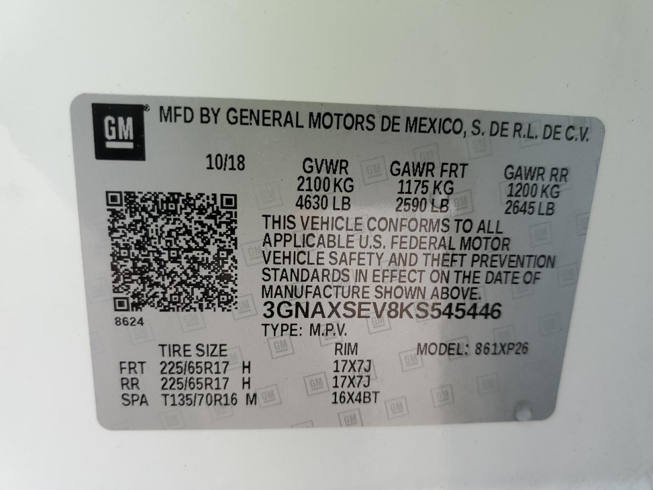 3GNAXSEV8KS545446 2019 Chevrolet Equinox Ls