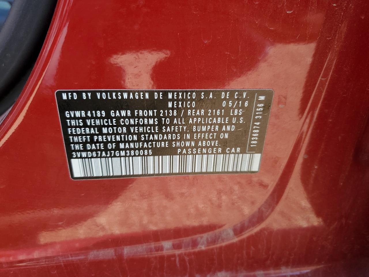 3VWD67AJ7GM380085 2016 Volkswagen Jetta Se