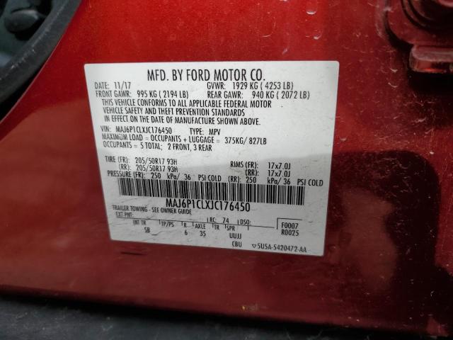 2018 Ford Ecosport Ses VIN: MAJ6P1CLXJC176450 Lot: 54051414