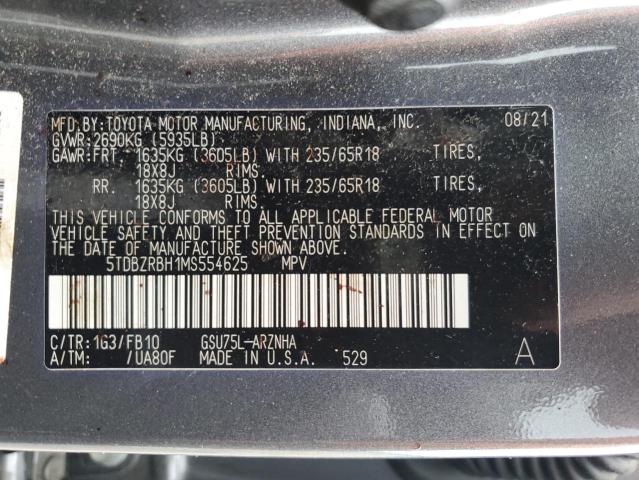 2021 Toyota Highlander L VIN: 5TDBZRBH1MS554625 Lot: 56341774