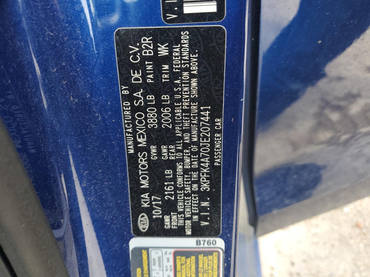 3KPFK4A70JE207441 2018 Kia Forte Lx