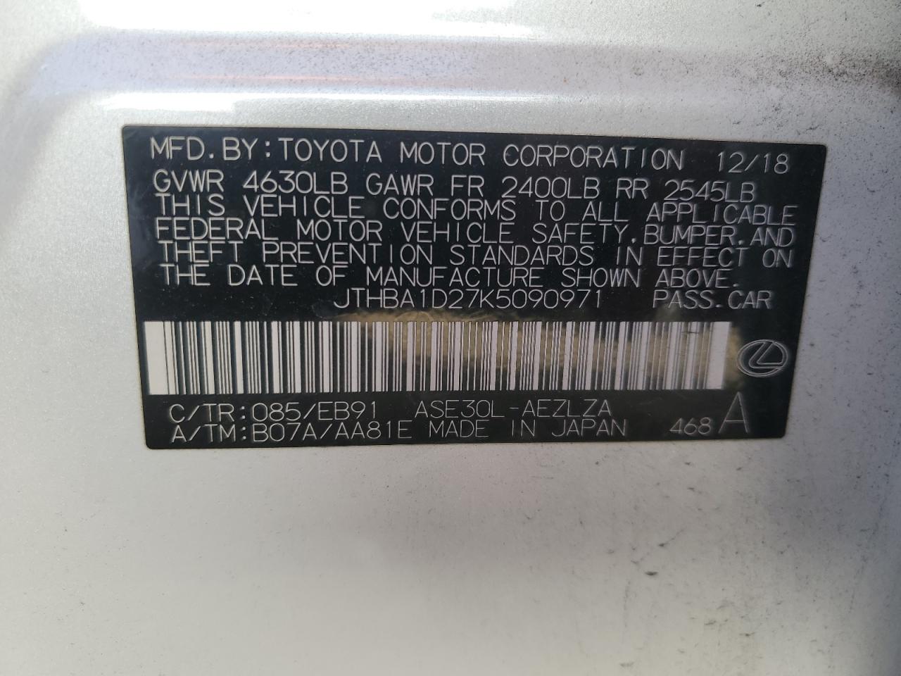 JTHBA1D27K5090971 2019 Lexus Is 300