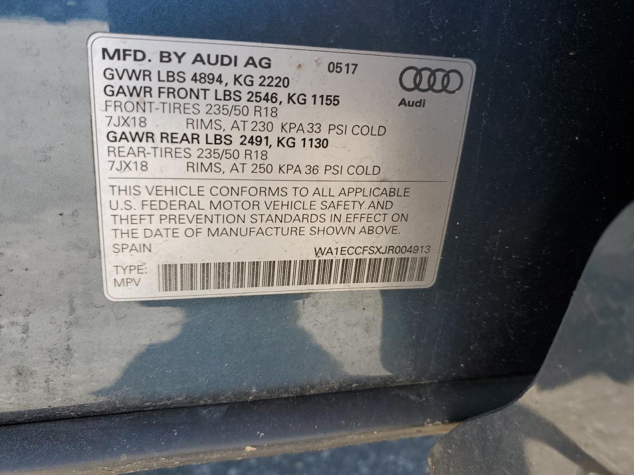 WA1ECCFSXJR004913 2018 Audi Q3 Premium