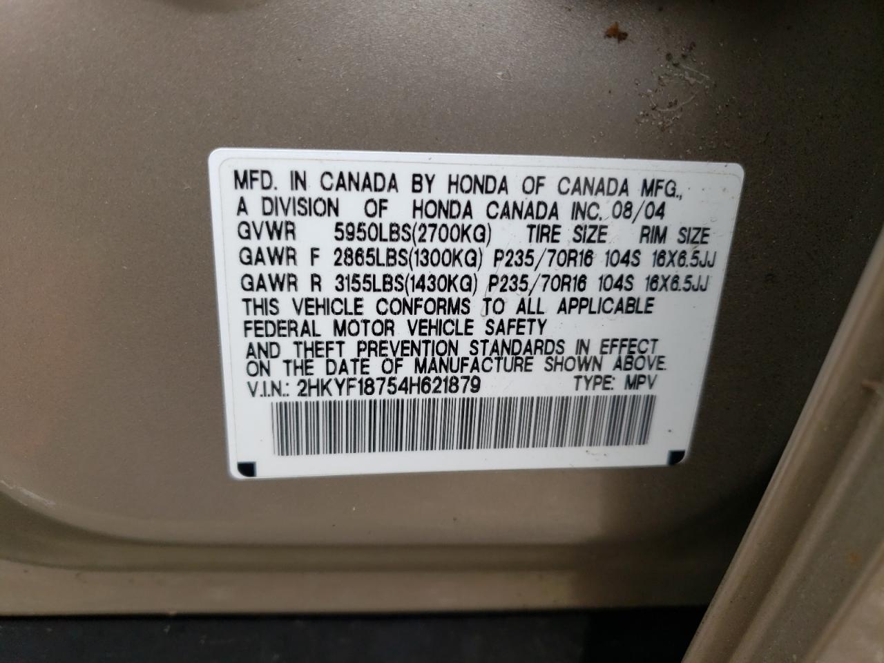 2HKYF18754H621879 2004 Honda Pilot Exl