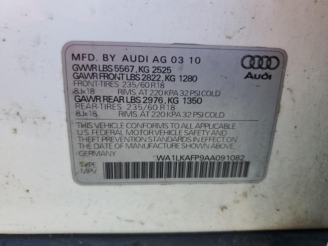 WA1LKAFP9AA091082 2010 Audi Q5 Premium Plus