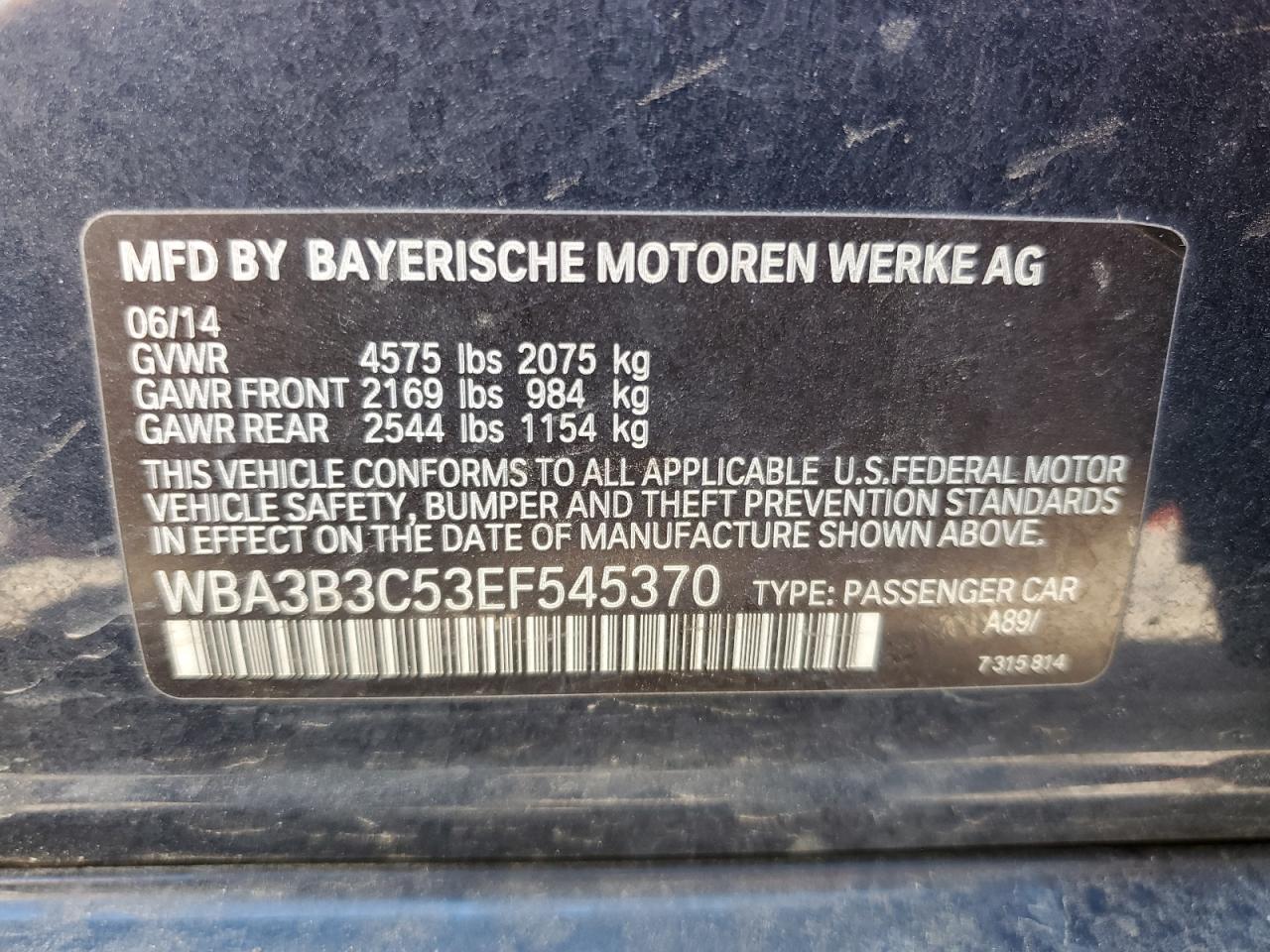 WBA3B3C53EF545370 2014 BMW 328 Xi