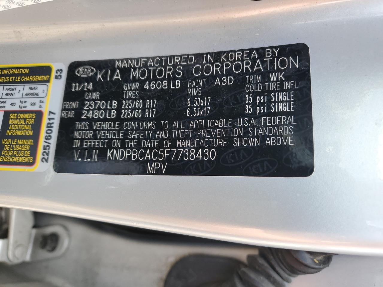 KNDPBCAC5F7738430 2015 Kia Sportage Lx