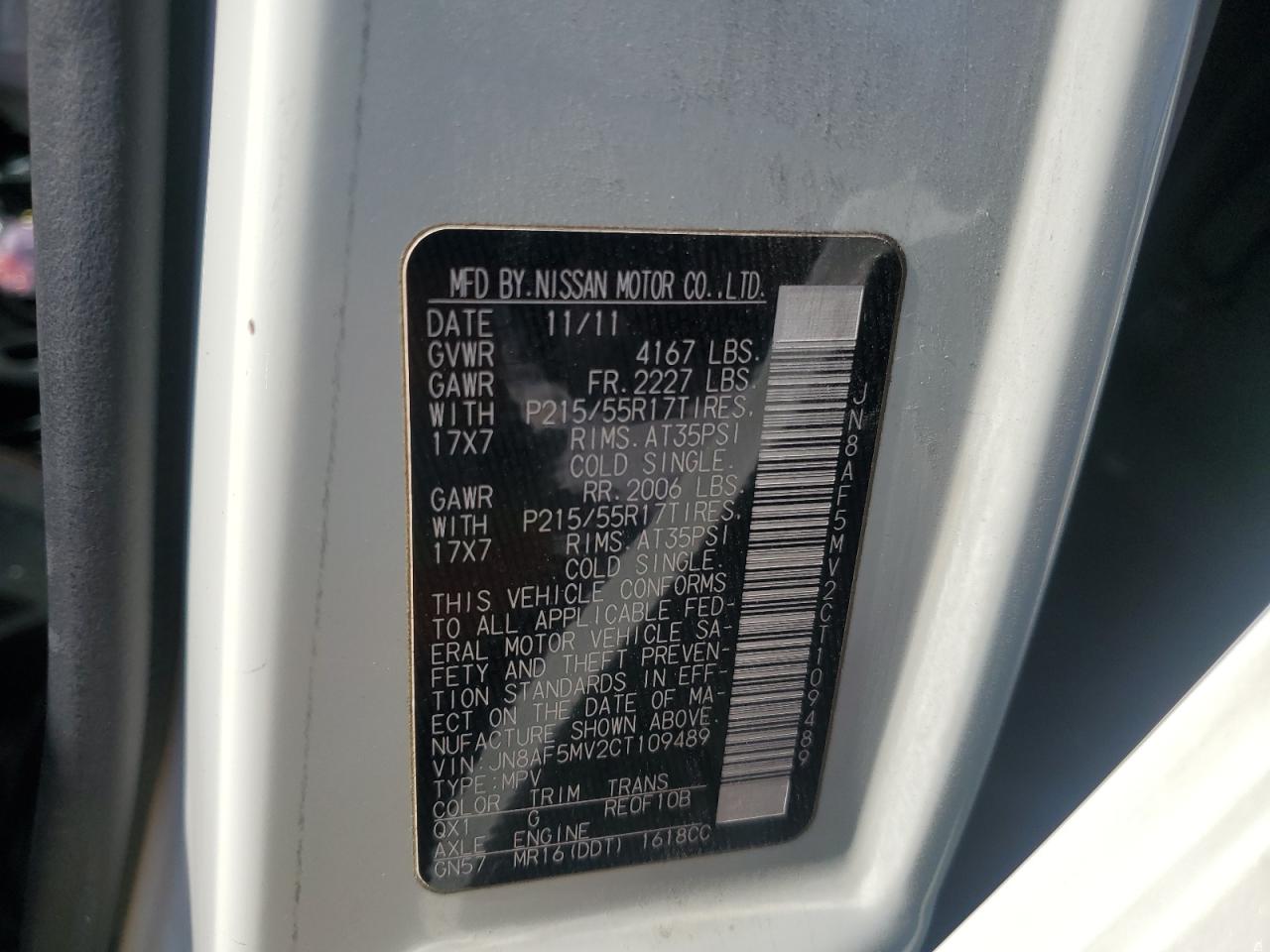 JN8AF5MV2CT109489 2012 Nissan Juke S