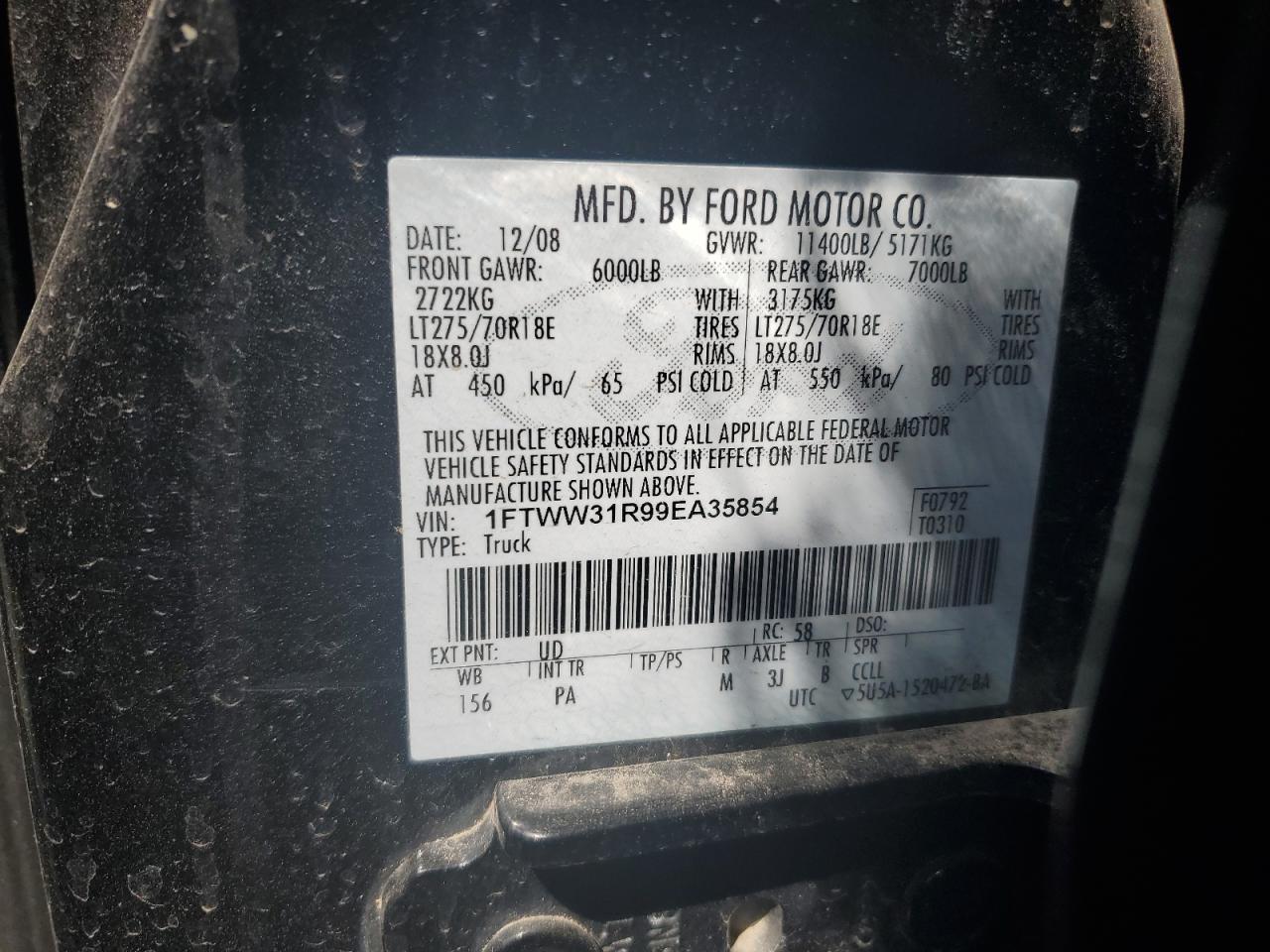 1FTWW31R99EA35854 2009 Ford F350 Super Duty