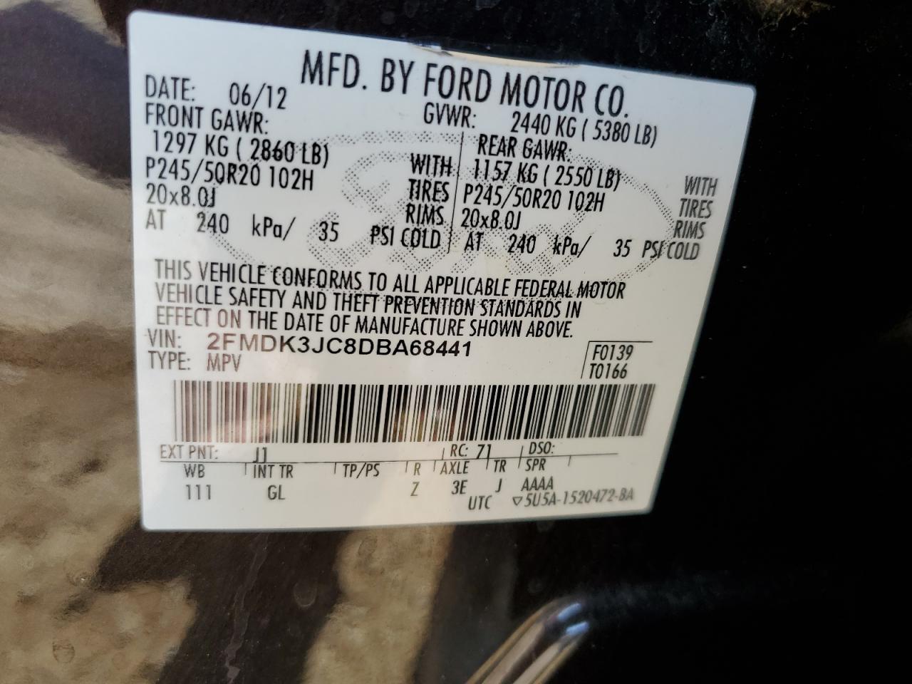 2FMDK3JC8DBA68441 2013 Ford Edge Sel