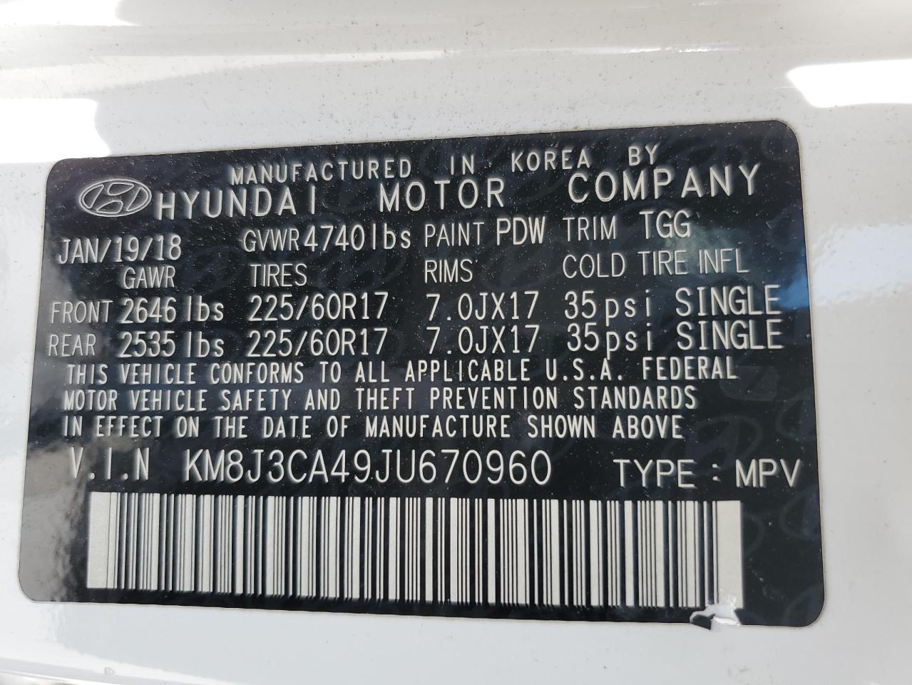 KM8J3CA49JU670960 2018 Hyundai Tucson Sel