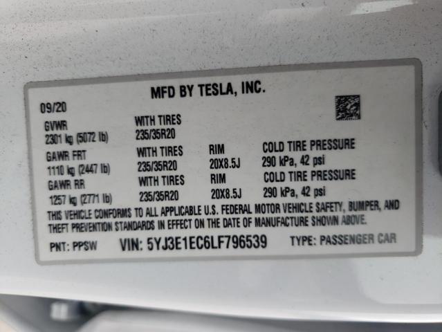 2020 Tesla Model 3 VIN: 5YJ3E1EC6LF796539 Lot: 55573954