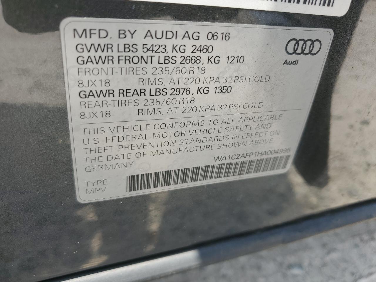 WA1C2AFP1HA004995 2017 Audi Q5 Premium